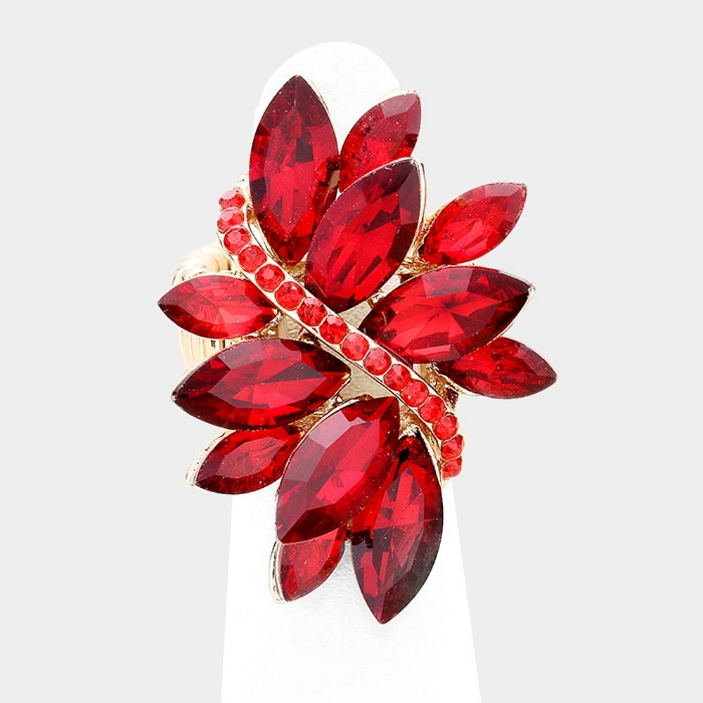 Gold Red Crystal Stretch Marquise Fashion Ring Rhinestone Finger Adjustable